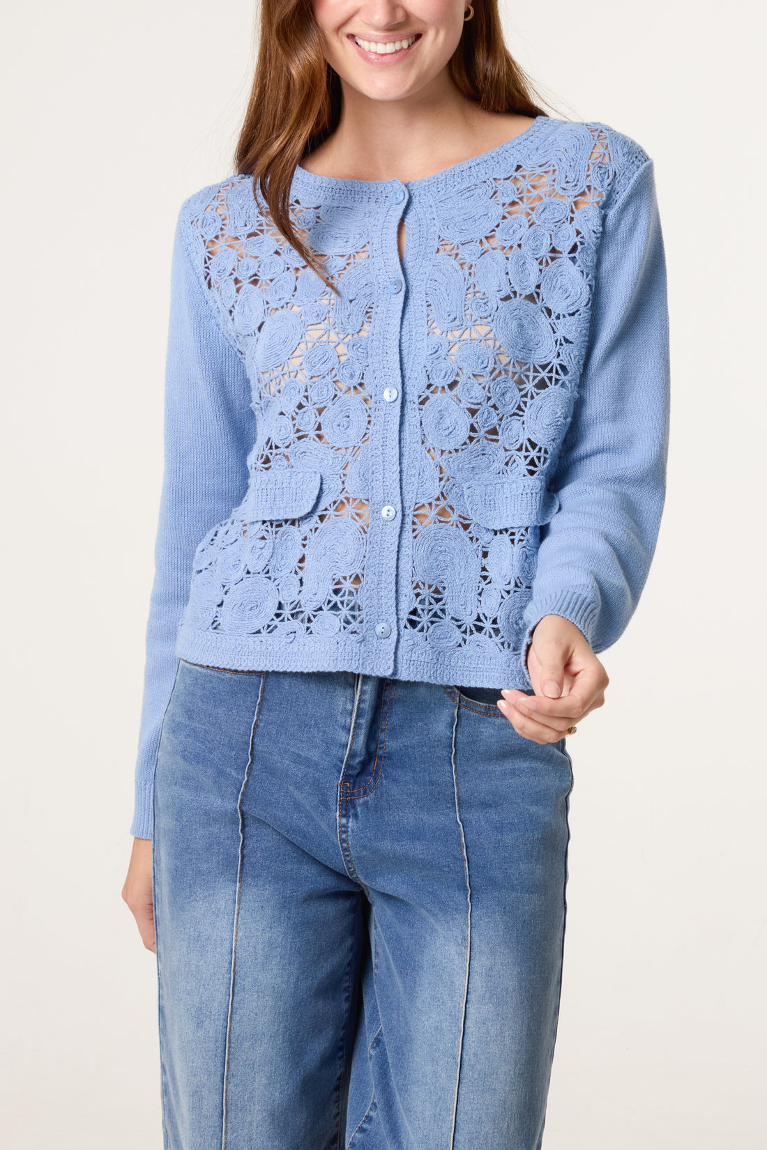 Circles Knit + Crochet Cardigan — Denim Blue