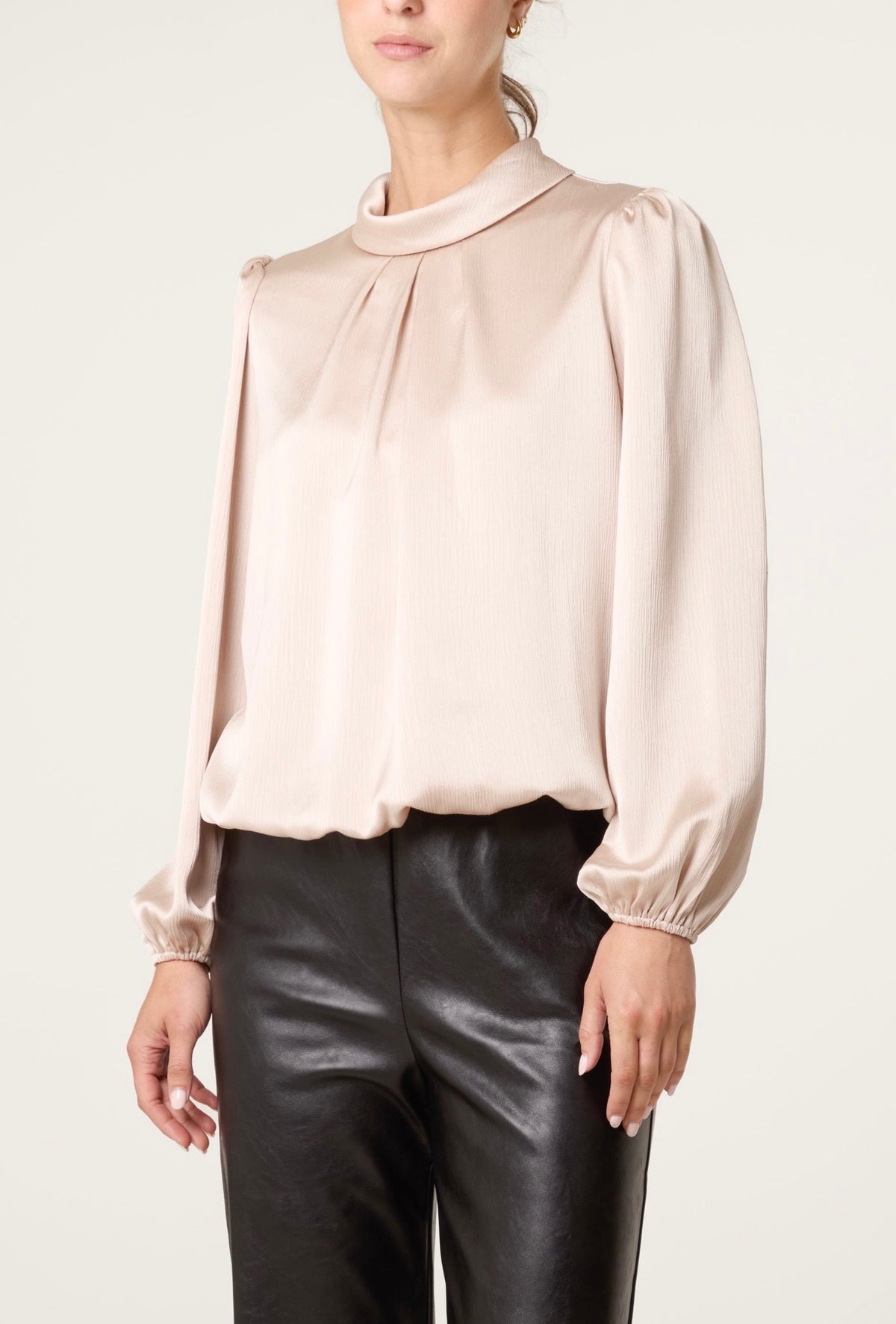 Celine Champagne Satin Feel Puffball Blouse