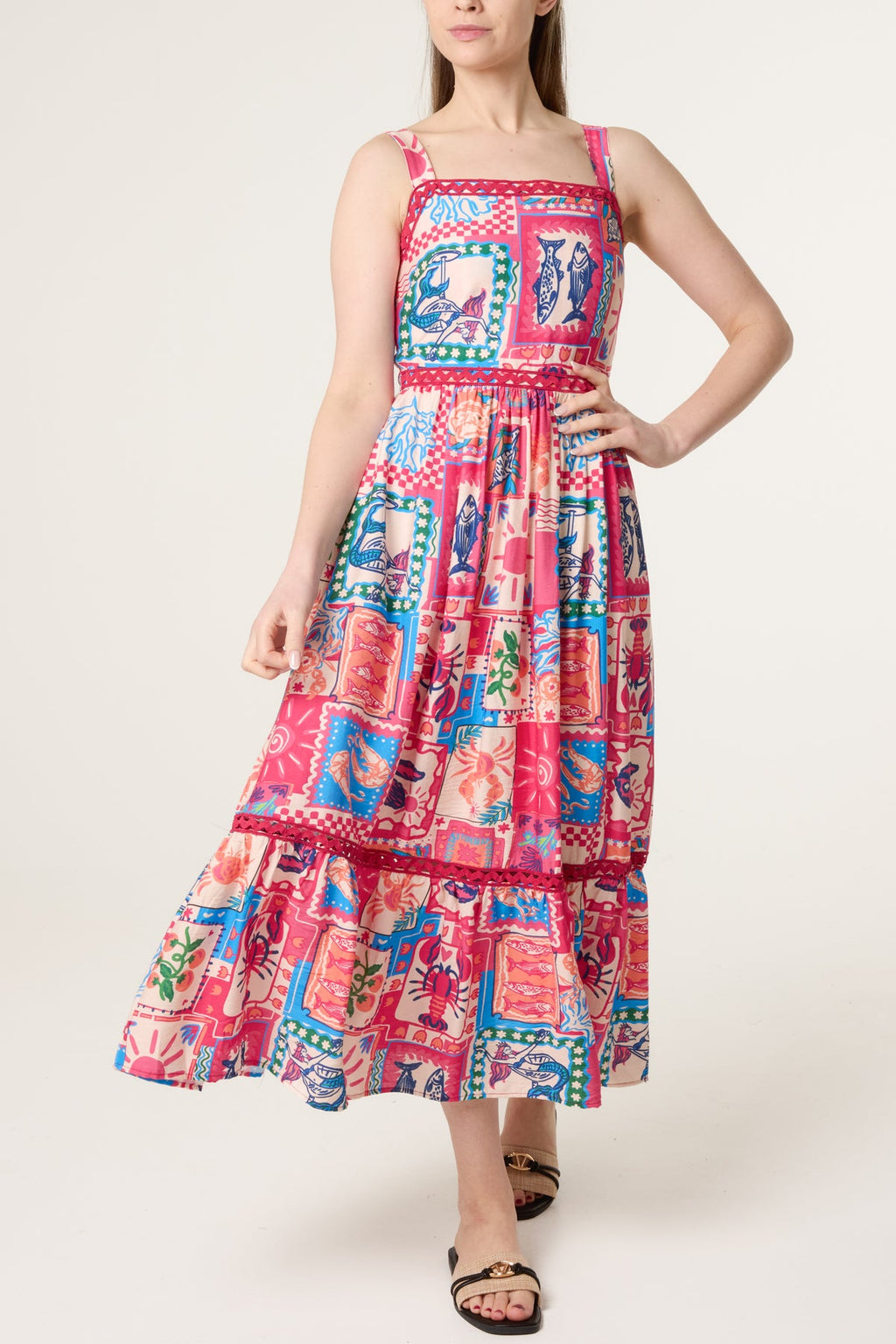 Clara Colourful Patchwork Tiered Midi Dress