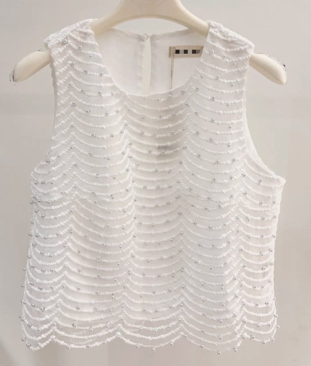 Pearl embellished Scolloped Top