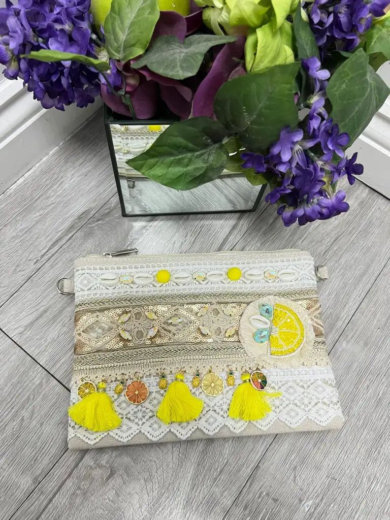 🍋 Lemons – Embellished Boho Clutch