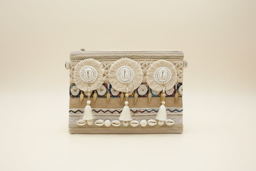 🤍 Angel Wings – Embellished Boho Clutch