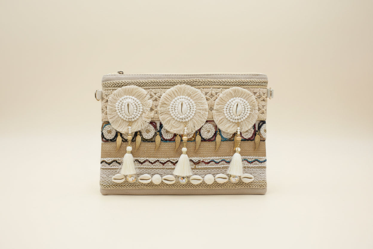 🤍 Angel Wings – Embellished Boho Clutch