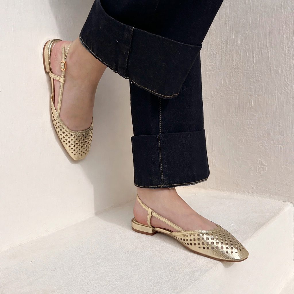 ✨ Mila — Cutwork Slingback in Gold & Neutral