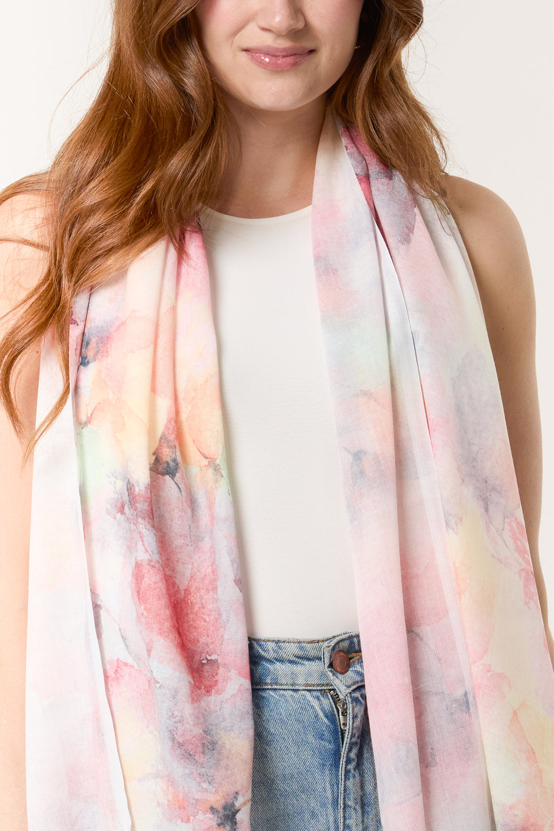Watermark Floral Print & Tassel Scarf