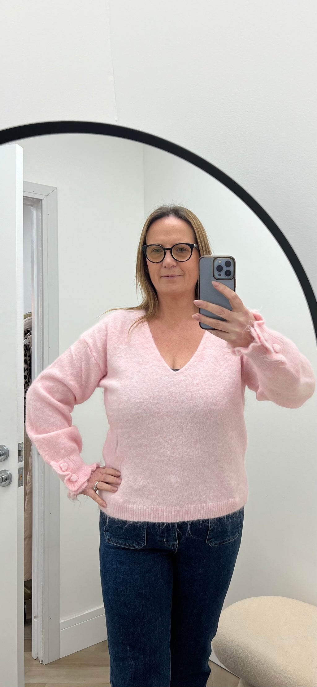 Heart Button V Neck Jumper