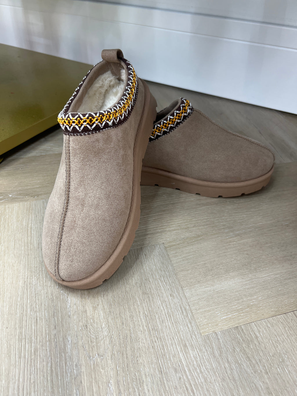 Camel Faux Suede fur lined mules