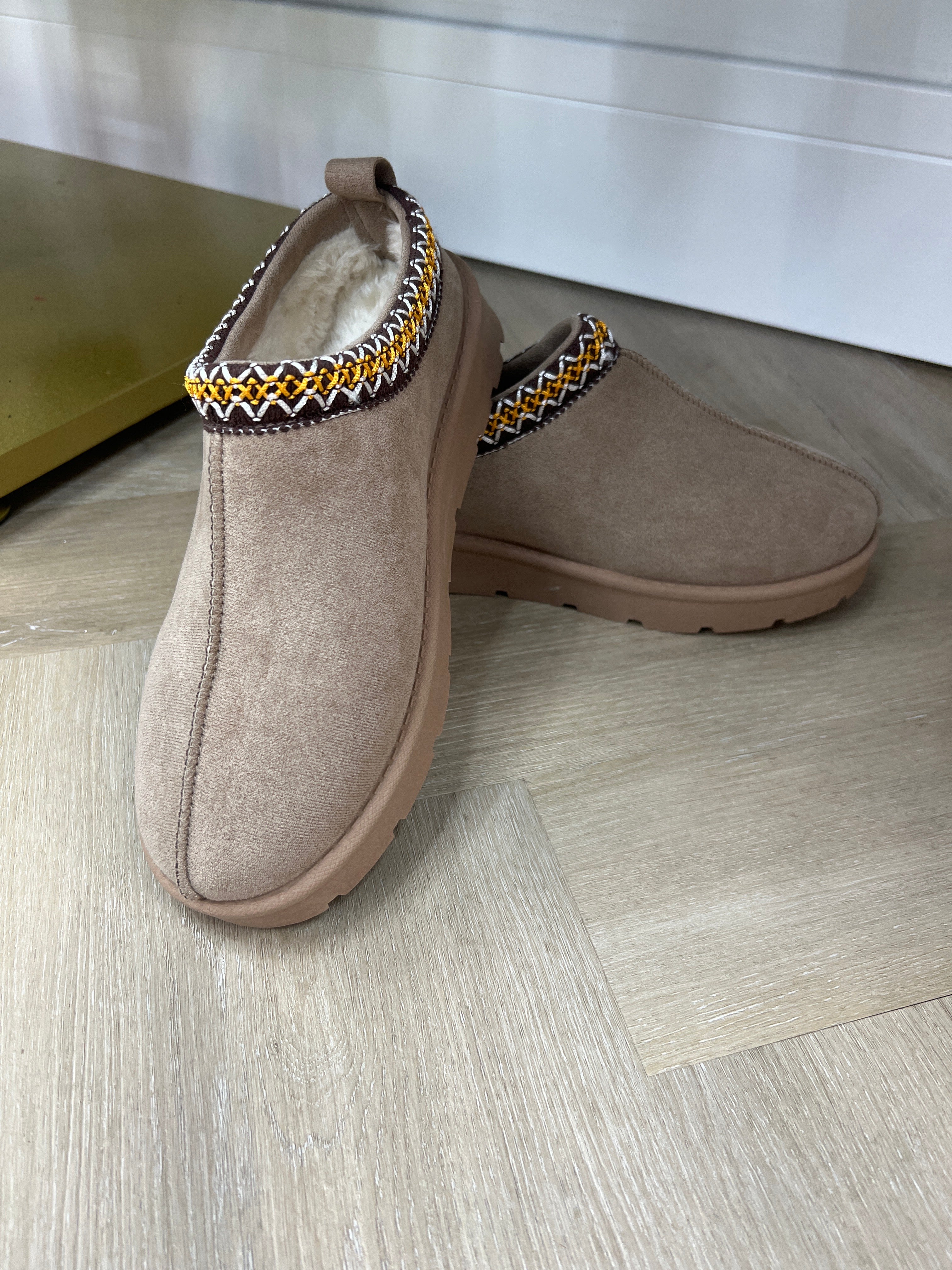 Camel Faux Suede fur lined mules