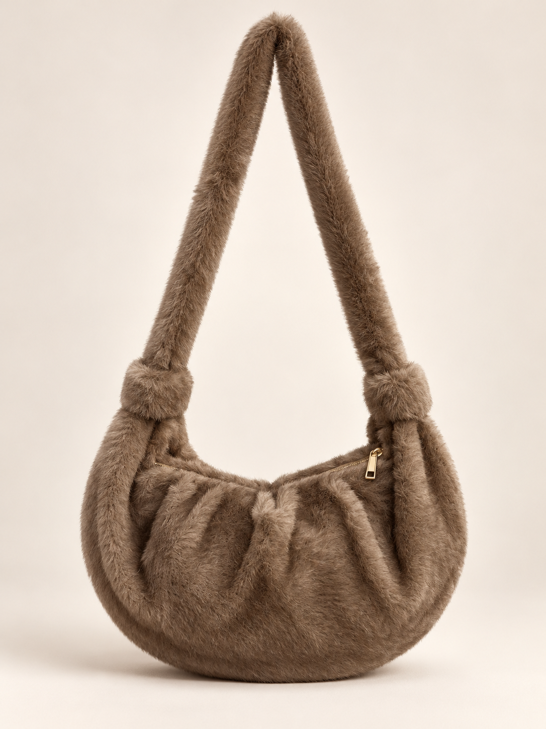 Plush Faux Fur Crescent Shoulder Bag