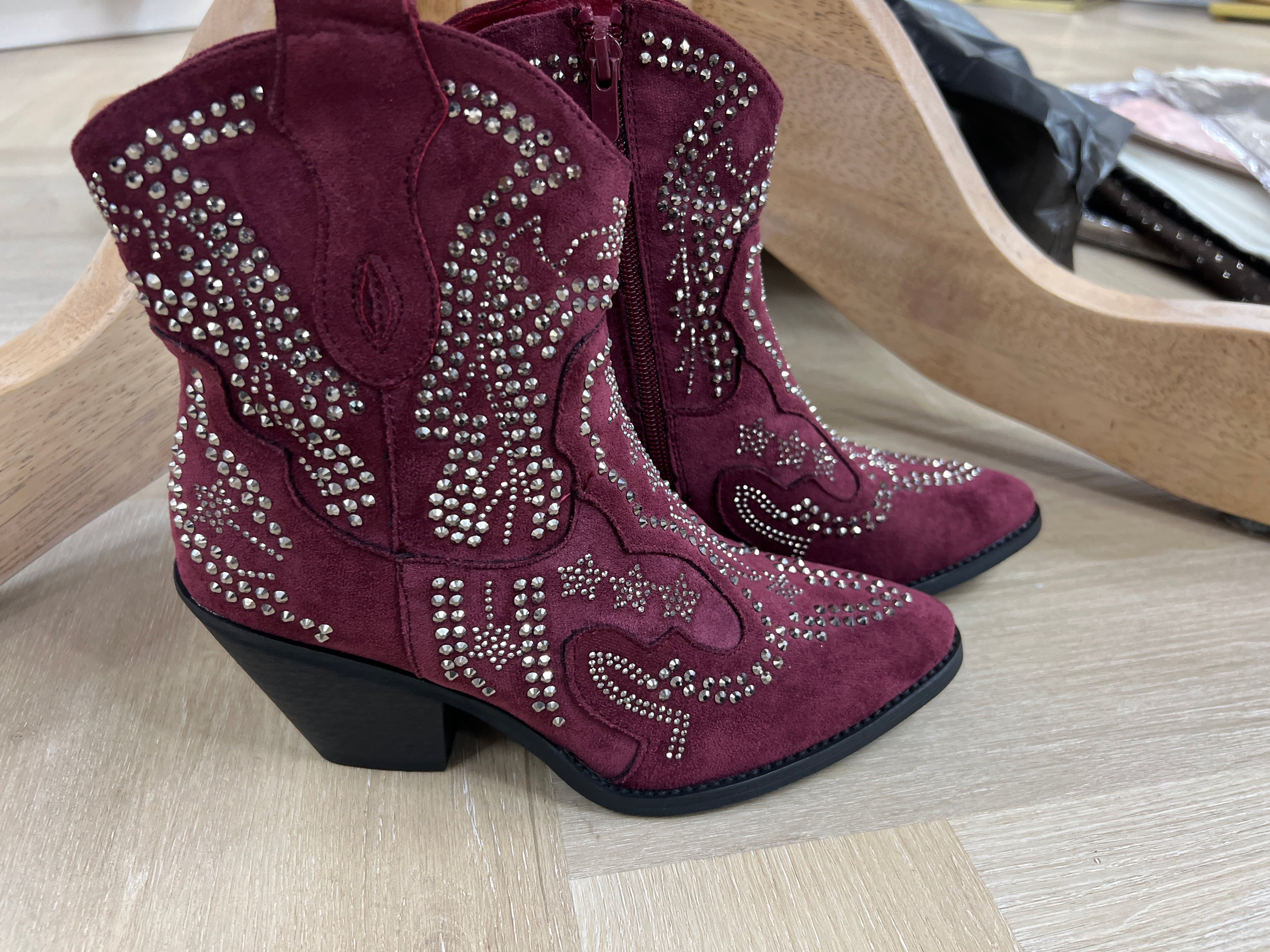 The Calista Embellished Boot Burgundy