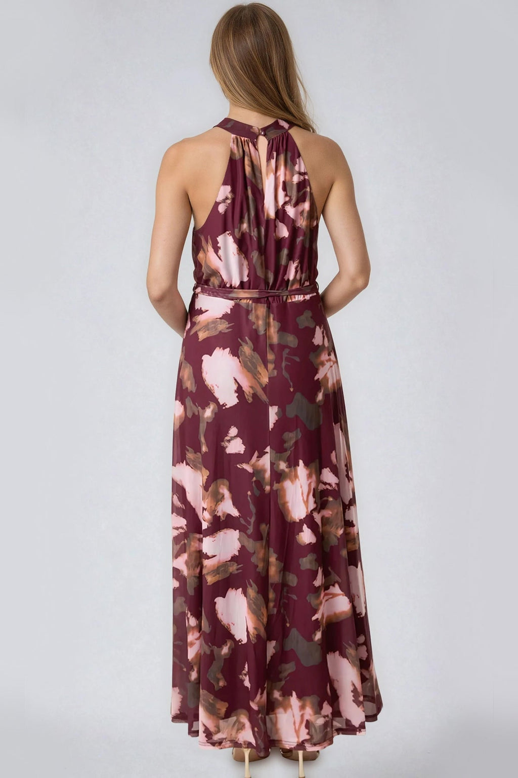 Sierra Mesh Halterneck Belted Maxi Dress