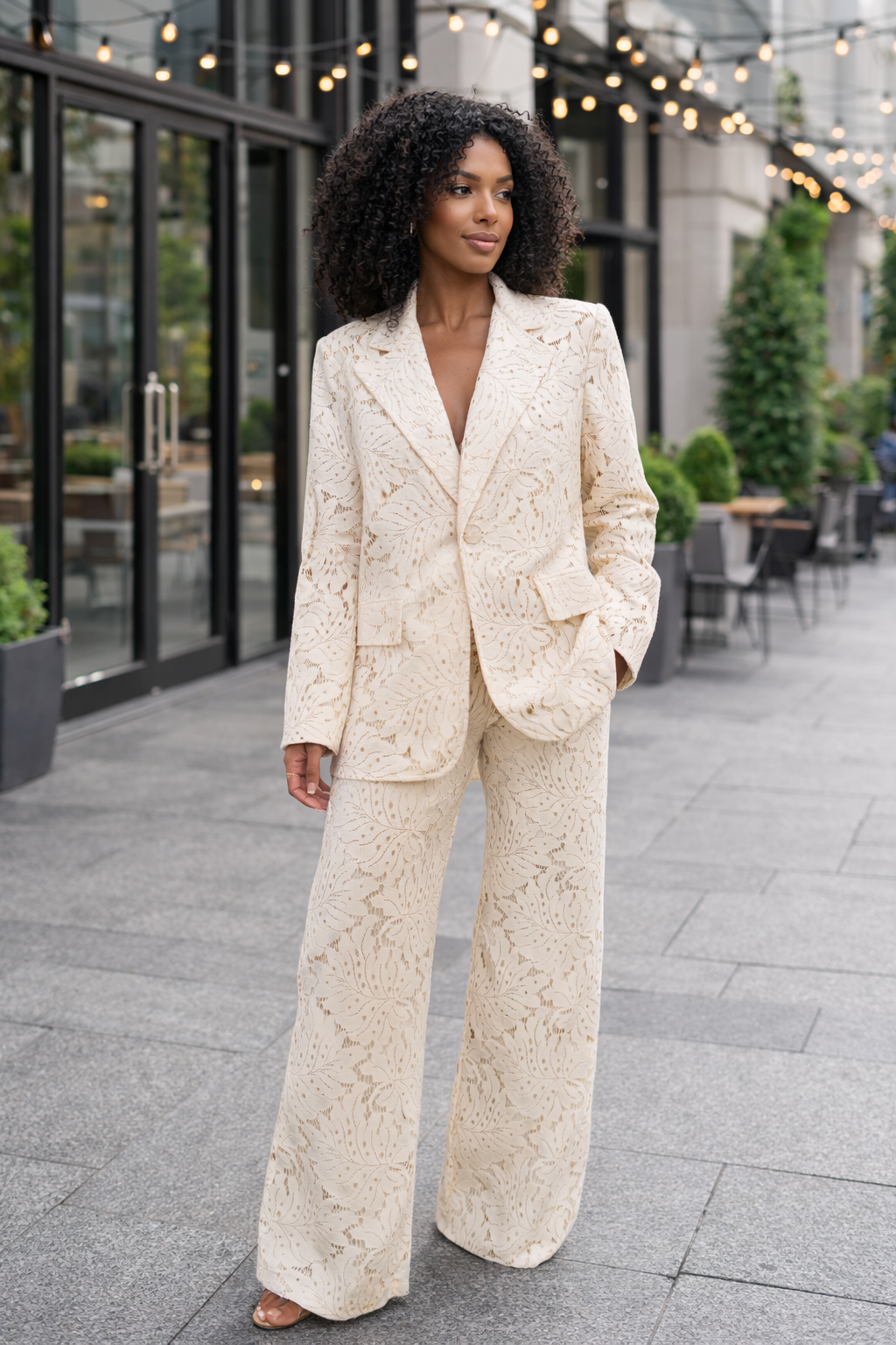 Cream Lace Suit Jacket & Trousers