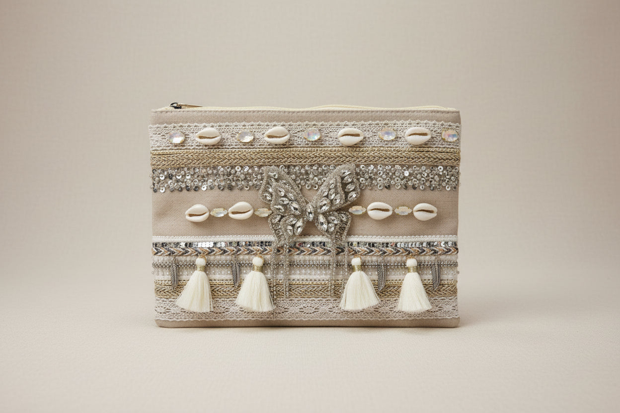 🦋 Butterfly – Embellished Boho Clutch