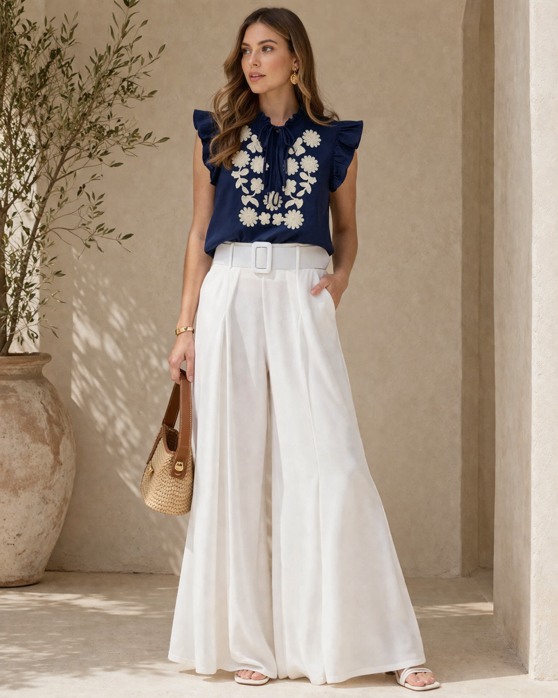 Belted Palazzo Wide Leg Trousers