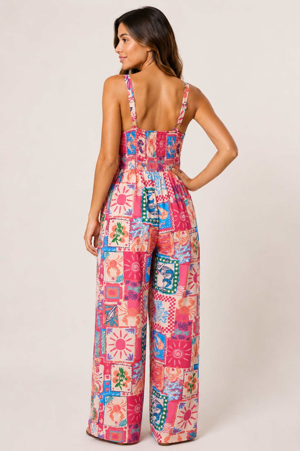 Clara colourful patchwork tie front jumpsuit