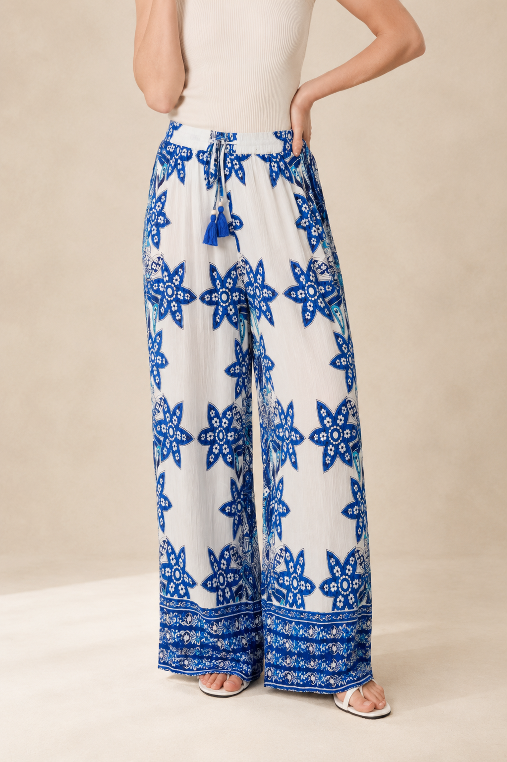 Star Wide Leg Border Print Trousers