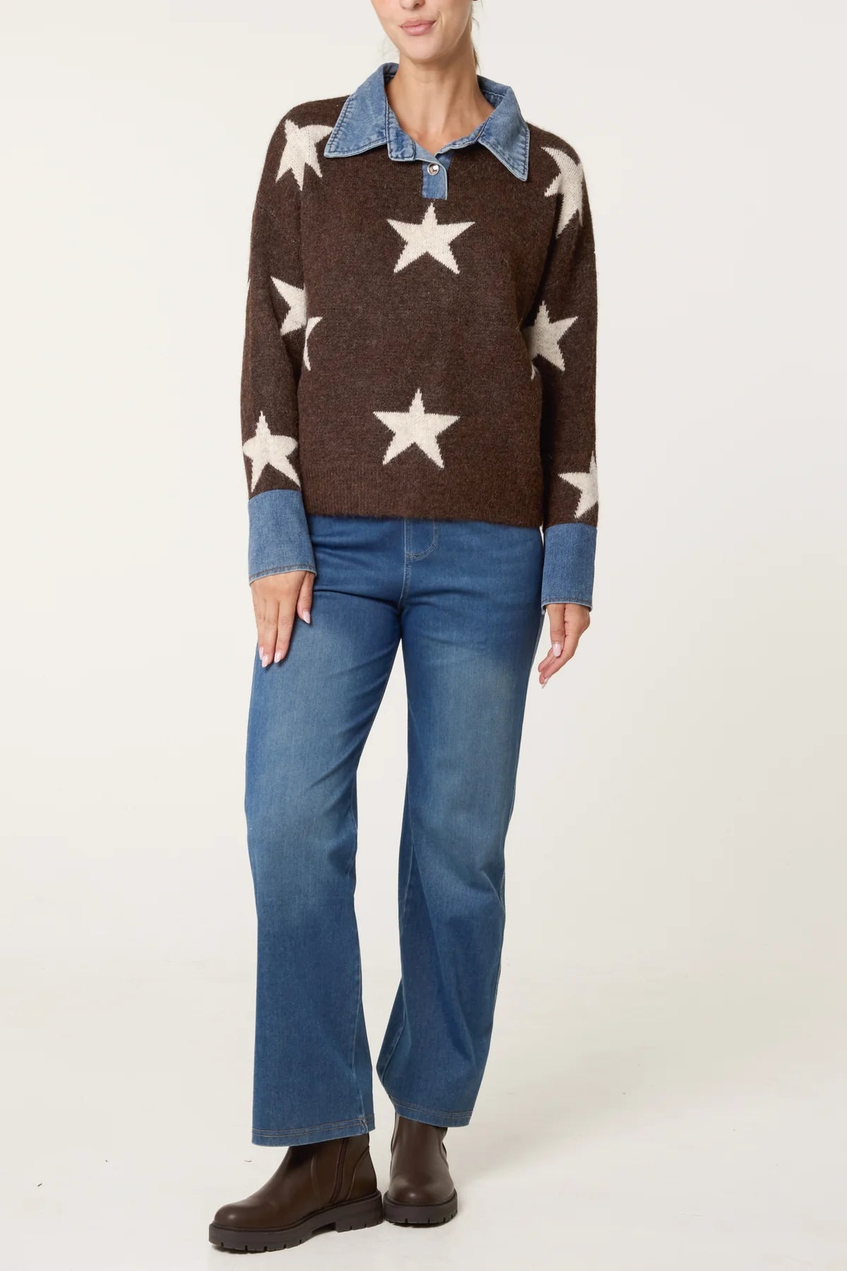 Star Denim Collar Jumper