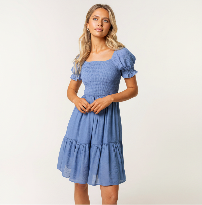 Dixie Shirred Puff Sleeve Dress