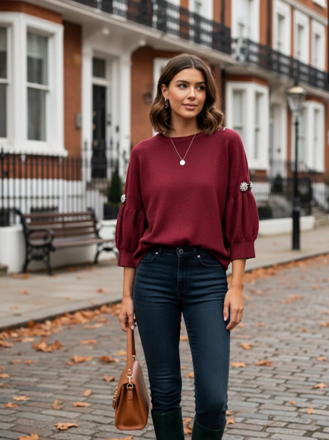 ✨ Jade – Jewelled Puff Sleeve Jumper
