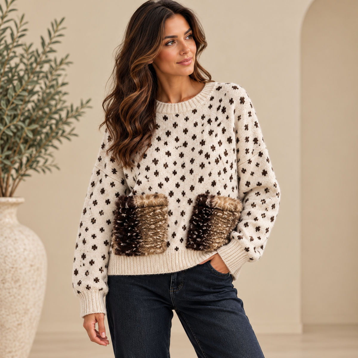 Bambi Faux Fur Pocket Jumper