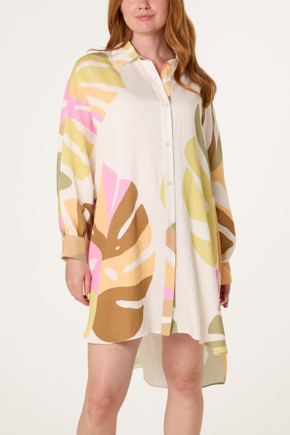 Zinnia Abstract Leaf Oversized Shirt Dress