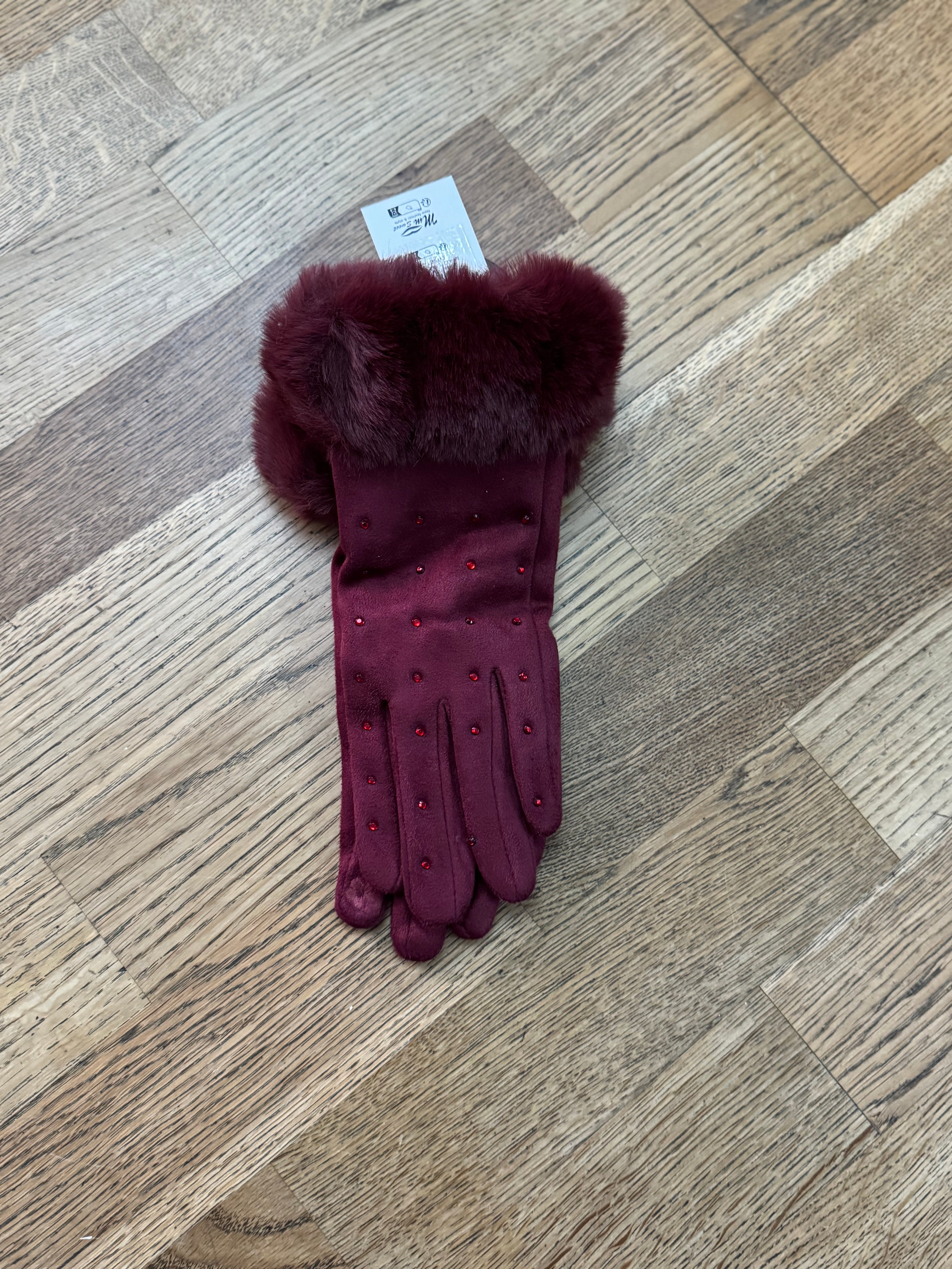 Dusk Dazzle: Diamanté Faux Suede Gloves