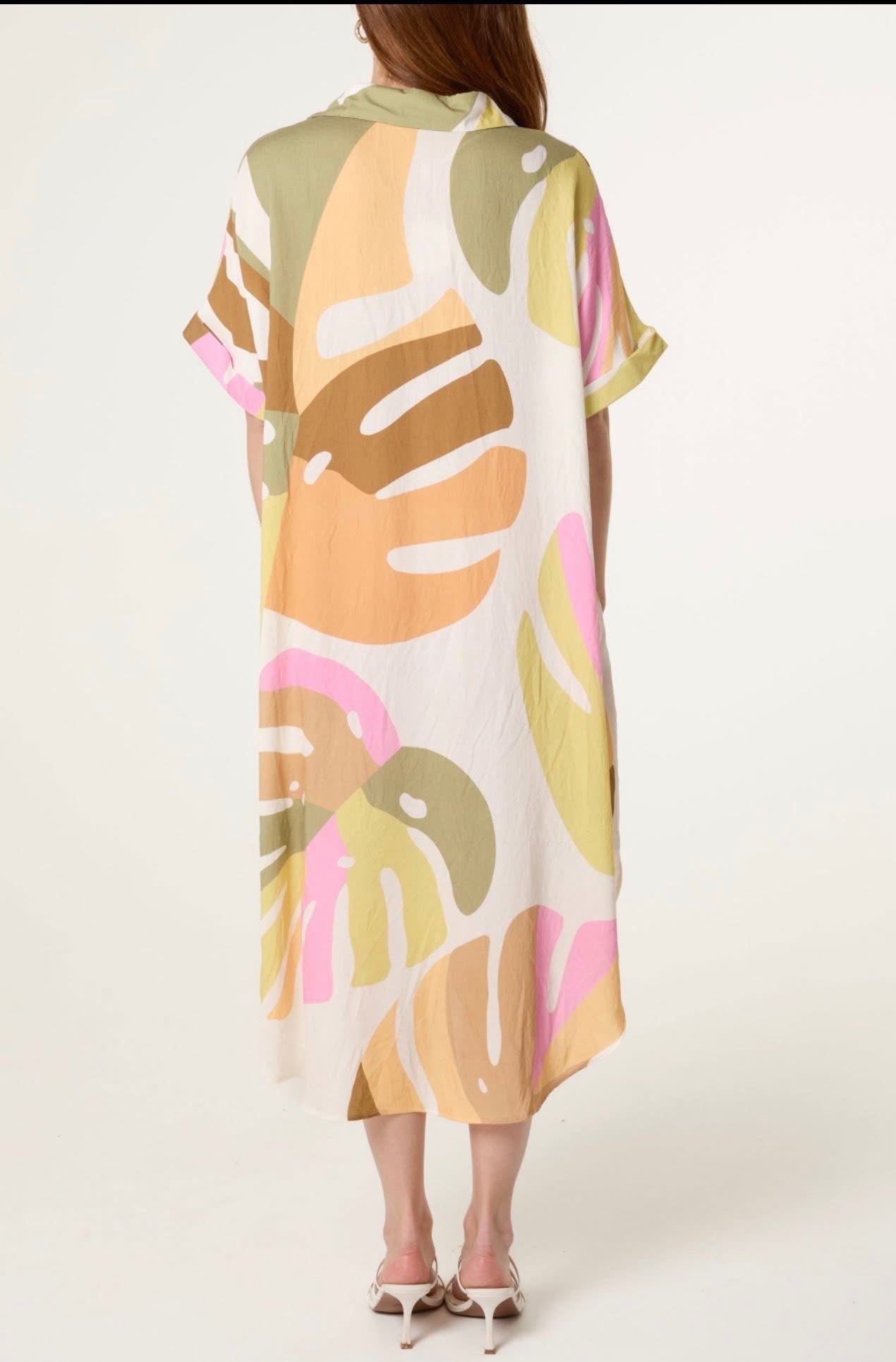 Zinnia Leaf Abstract Collar Open Tunic Dress