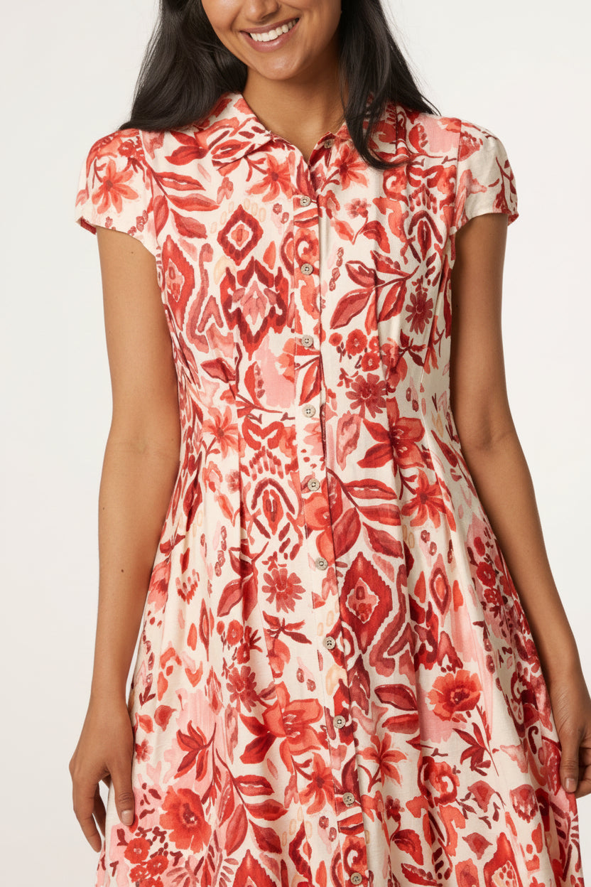 Raya – Abstract Floral Button Shirt Dress