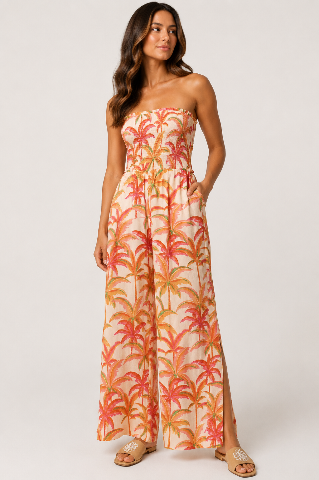 Palm Tree side split bandeau jumpsuit