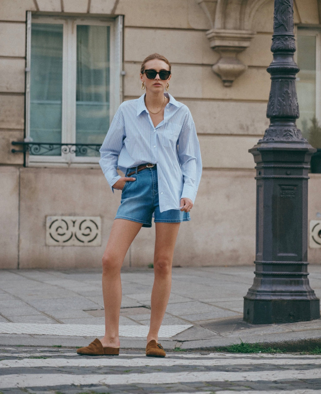 “Daphia” A‑line Denim Shorts – Ana & Lucy