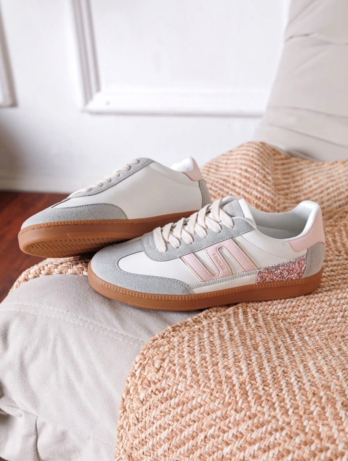 ✨ Alina — Grey, White & Pink Glitter Trainers