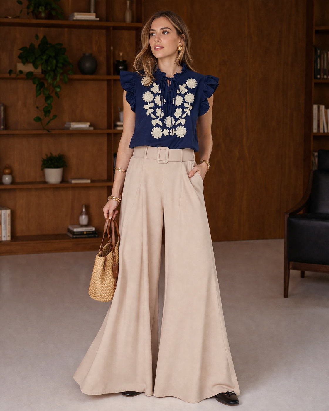 Belted Palazzo Wide Leg Trousers