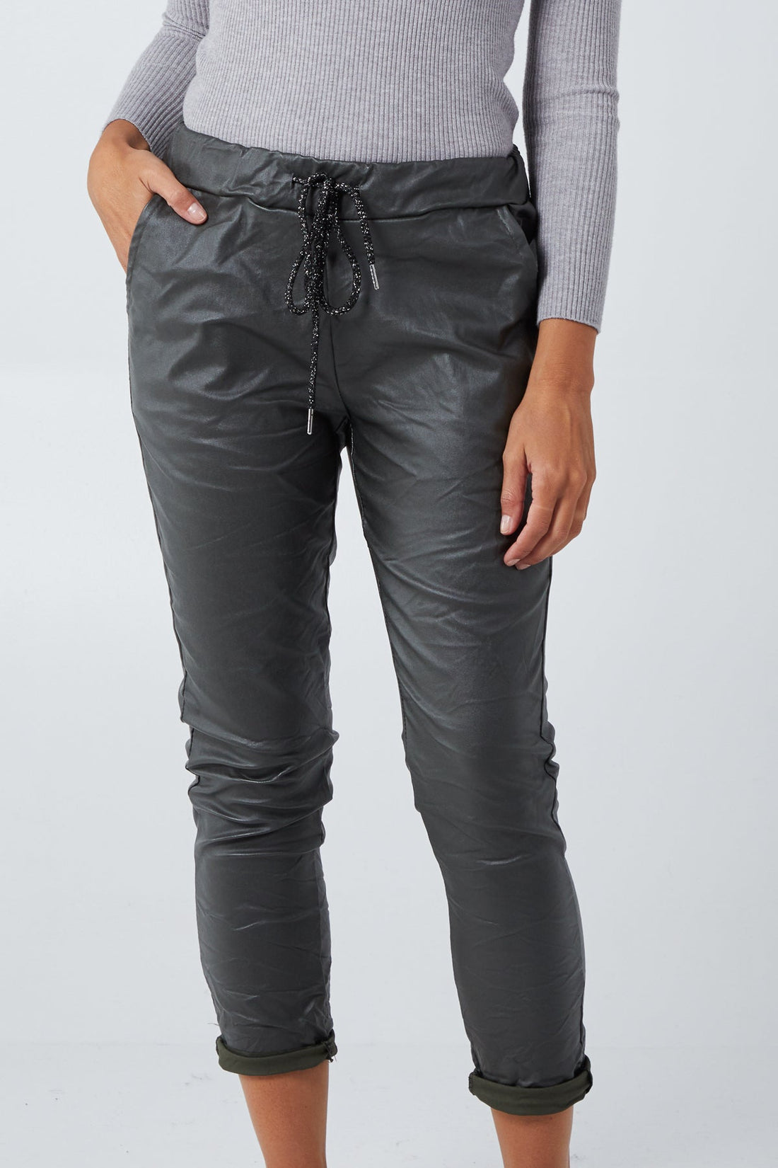 Grace Faux Leather PU Coated Crushed Magic Trousers