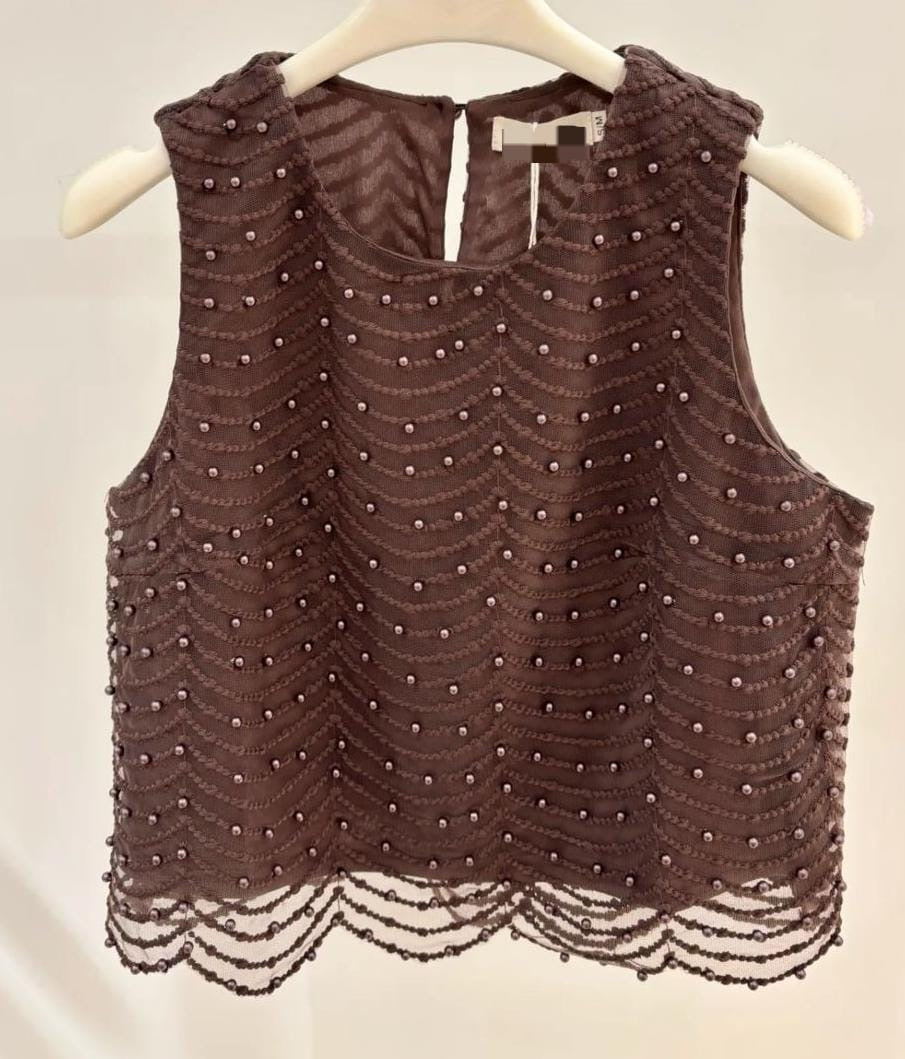 Pearl embellished Scolloped Top