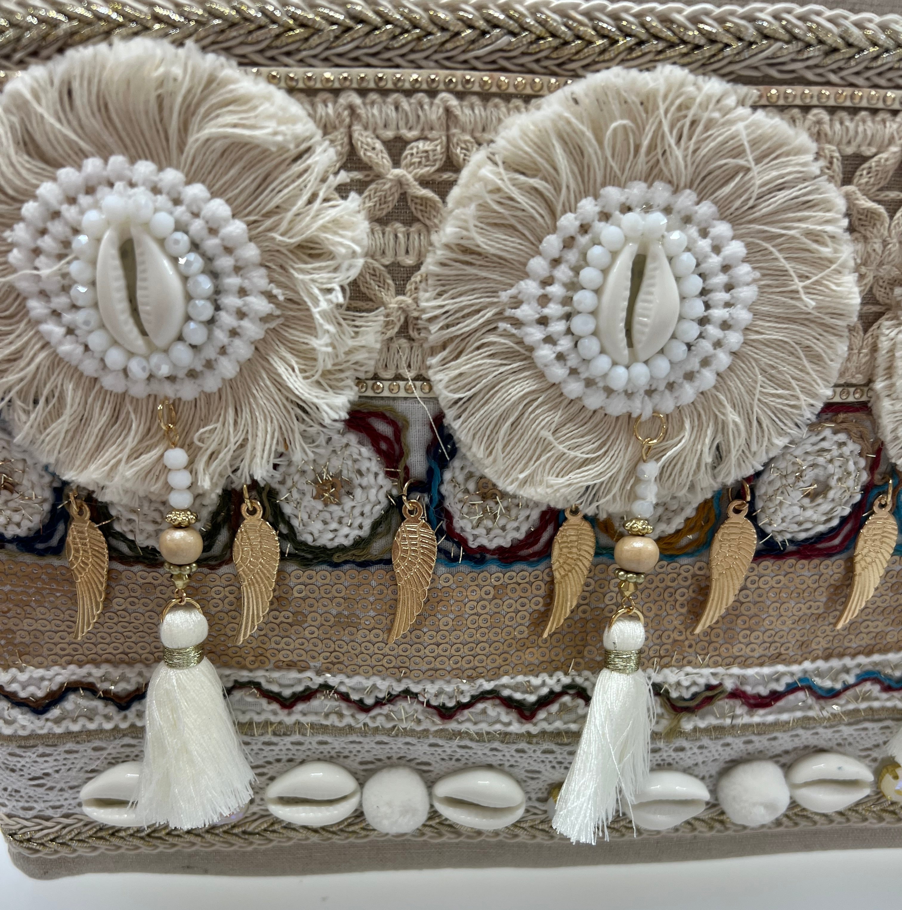 🤍 Angel Wings – Embellished Boho Clutch