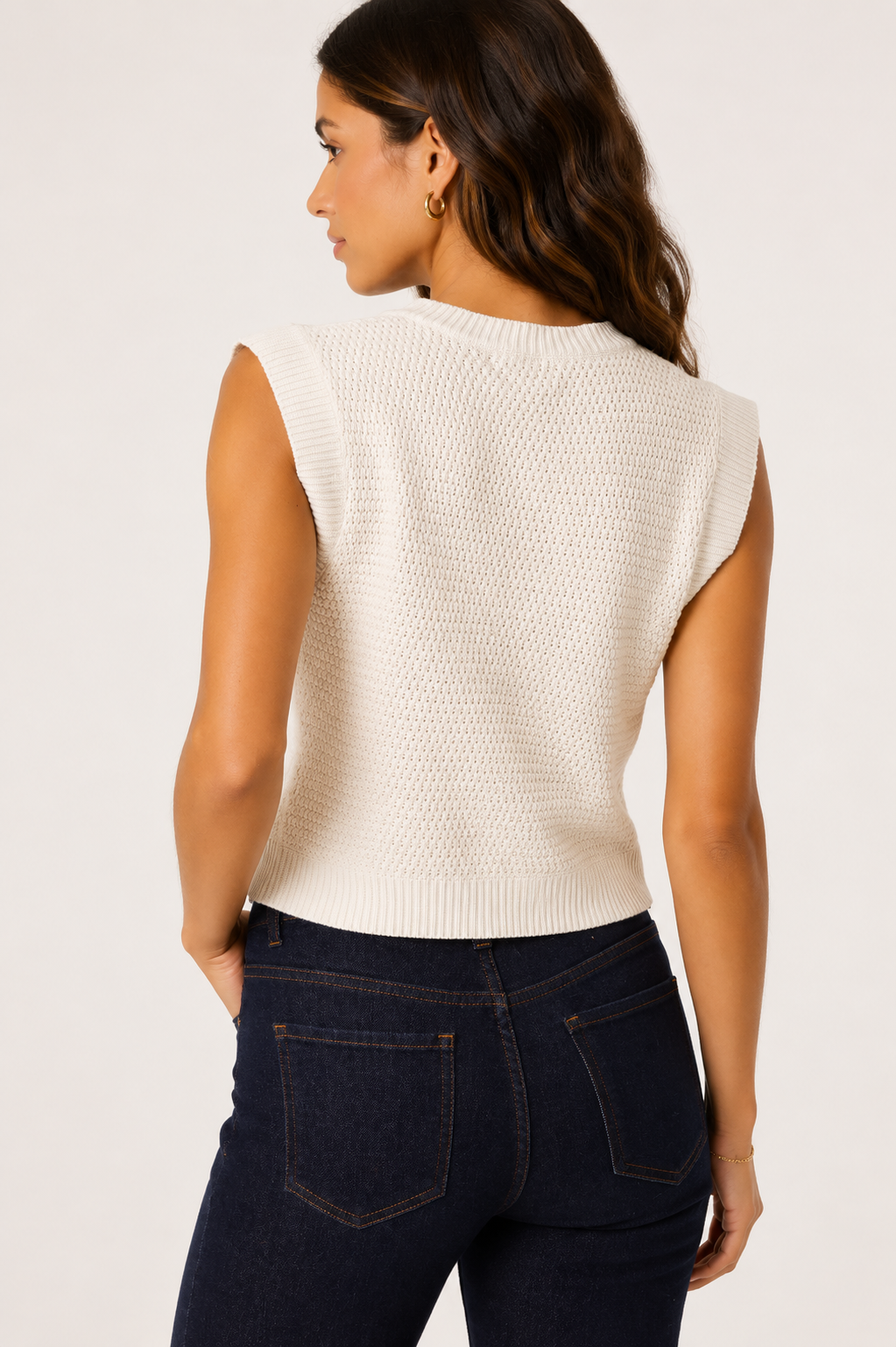 Lola Gold Shell Button Knit Vest — Stone