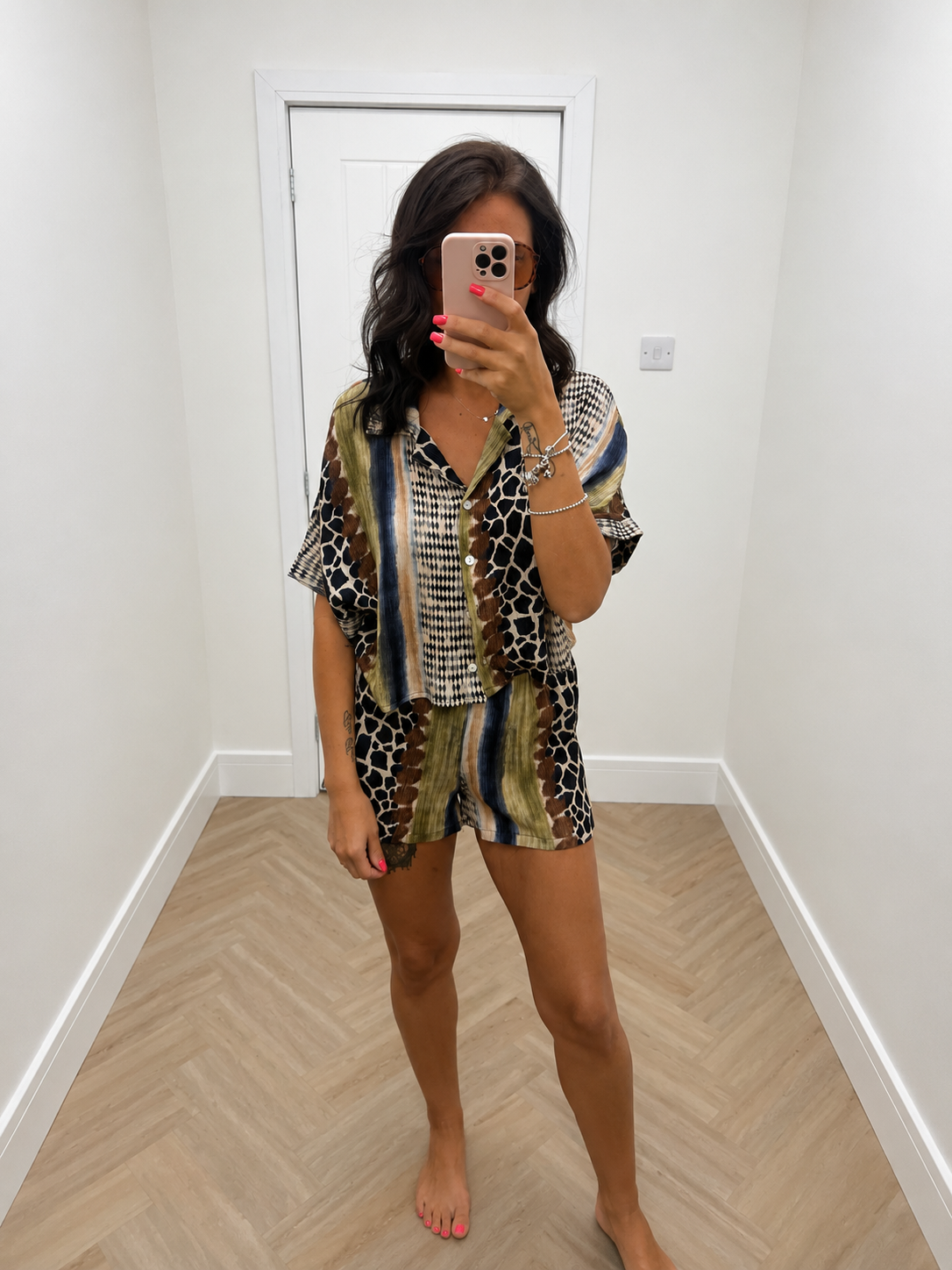 Abstract Giraffe Print Crinkle Co-Ord