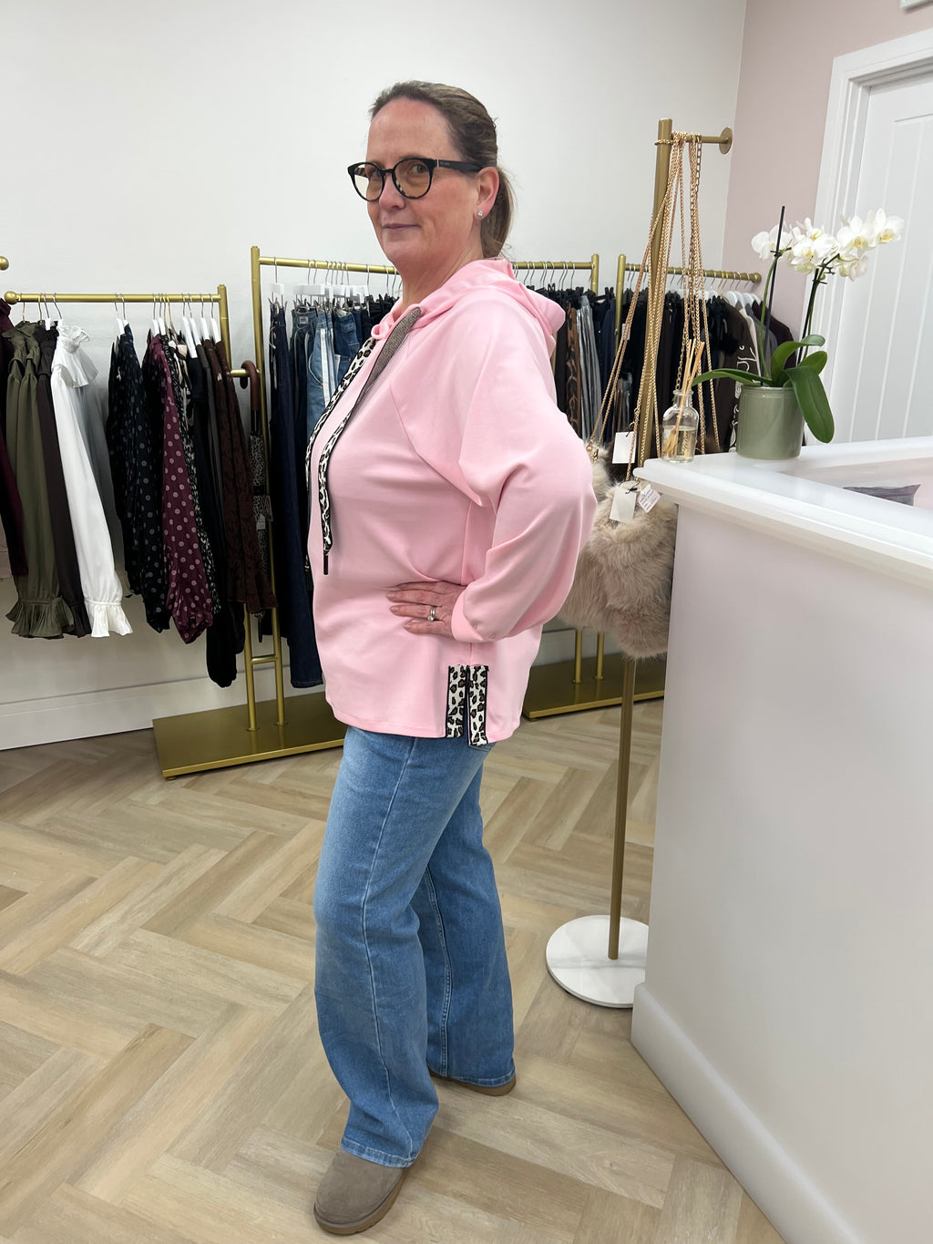 Carla Super Soft Scuba Sweat Top – Leopard Detail