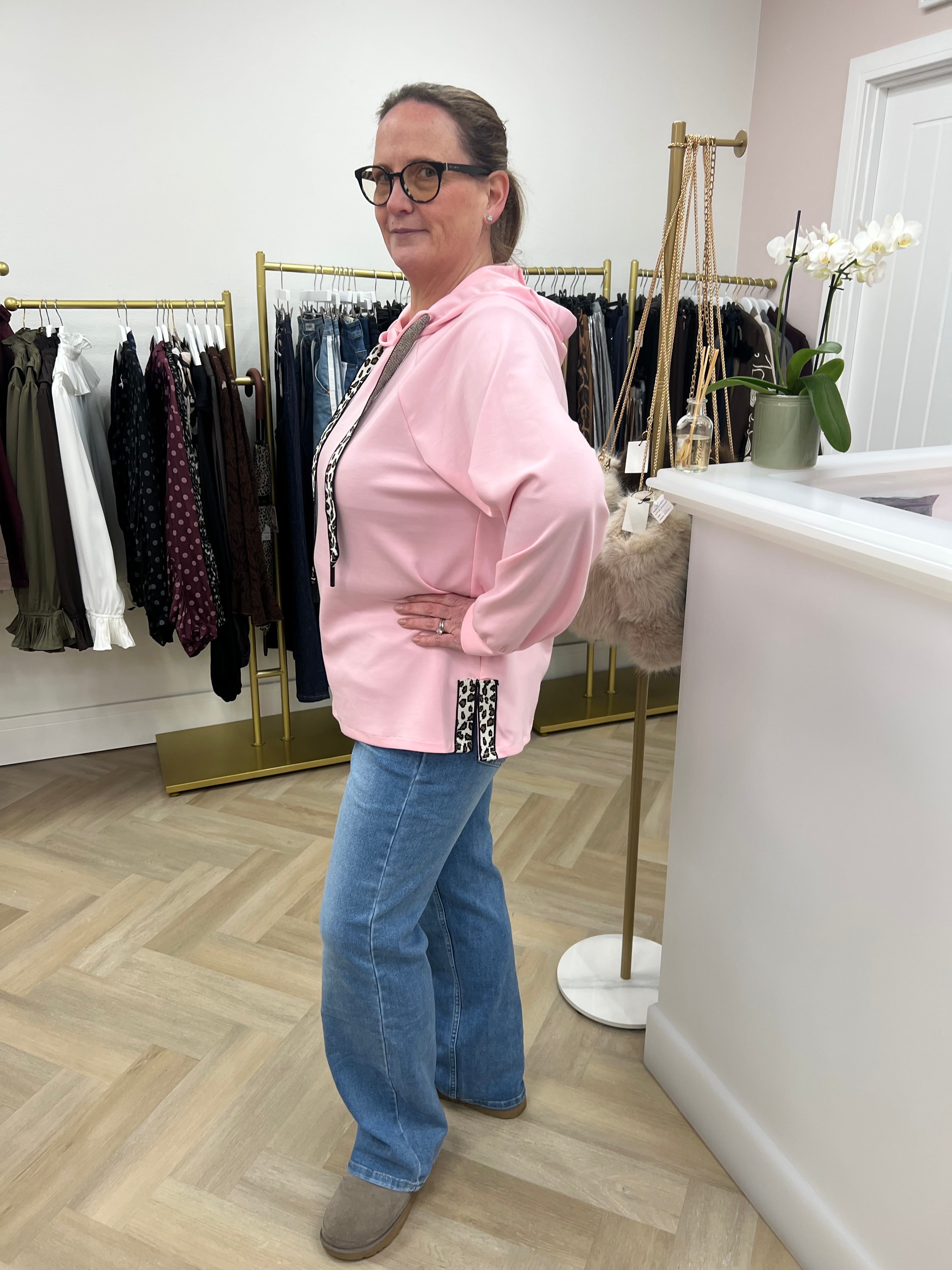 Carla Super Soft Scuba Sweat Top – Leopard Detail