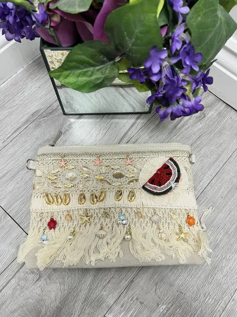 🍉 Watermelon – Embellished Boho Clutch