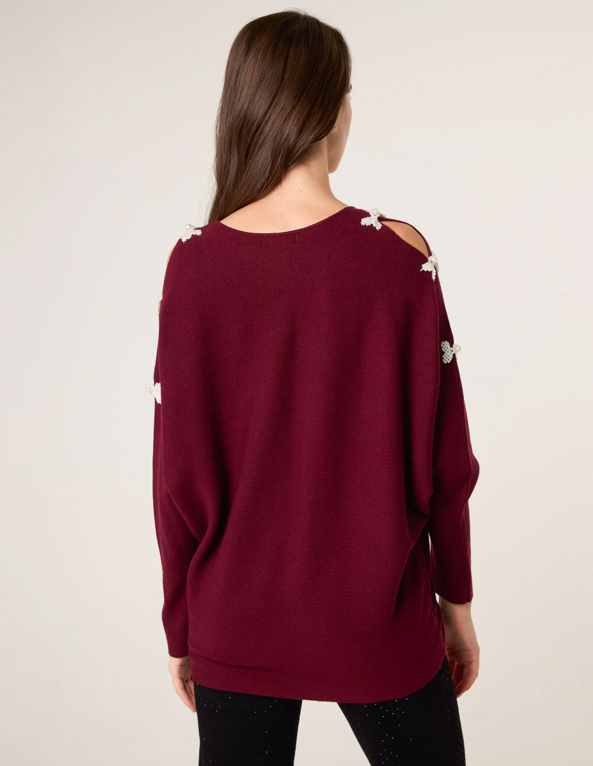 🎀 Pearl Bow Cut-Out Sleeve Jumper