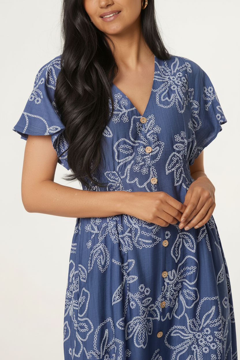 Ada – Circle Flowers Button‑Through Dress