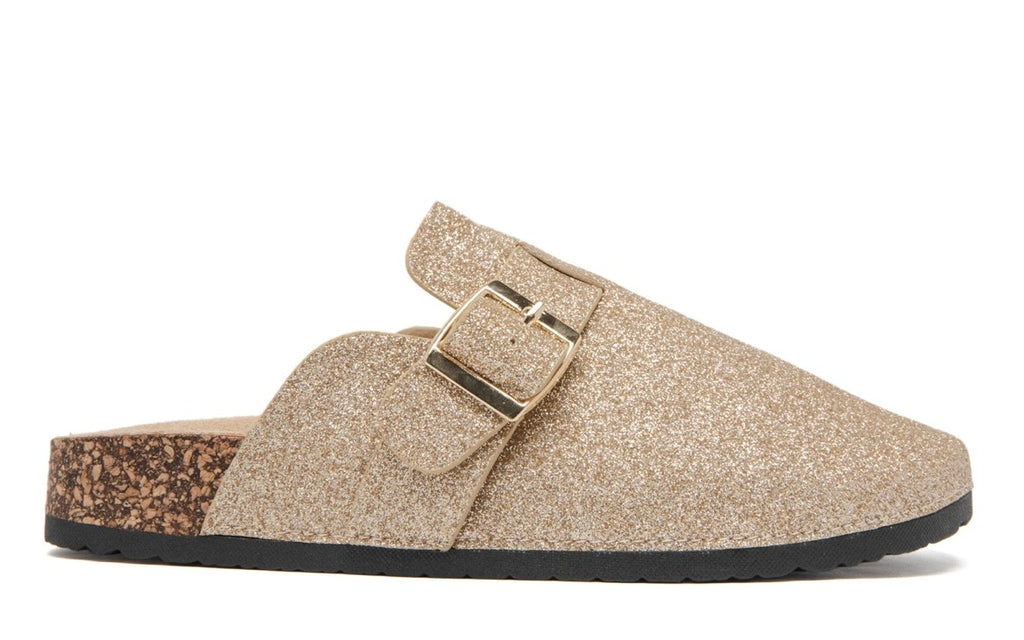 Golden Glimmer Buckle Clog