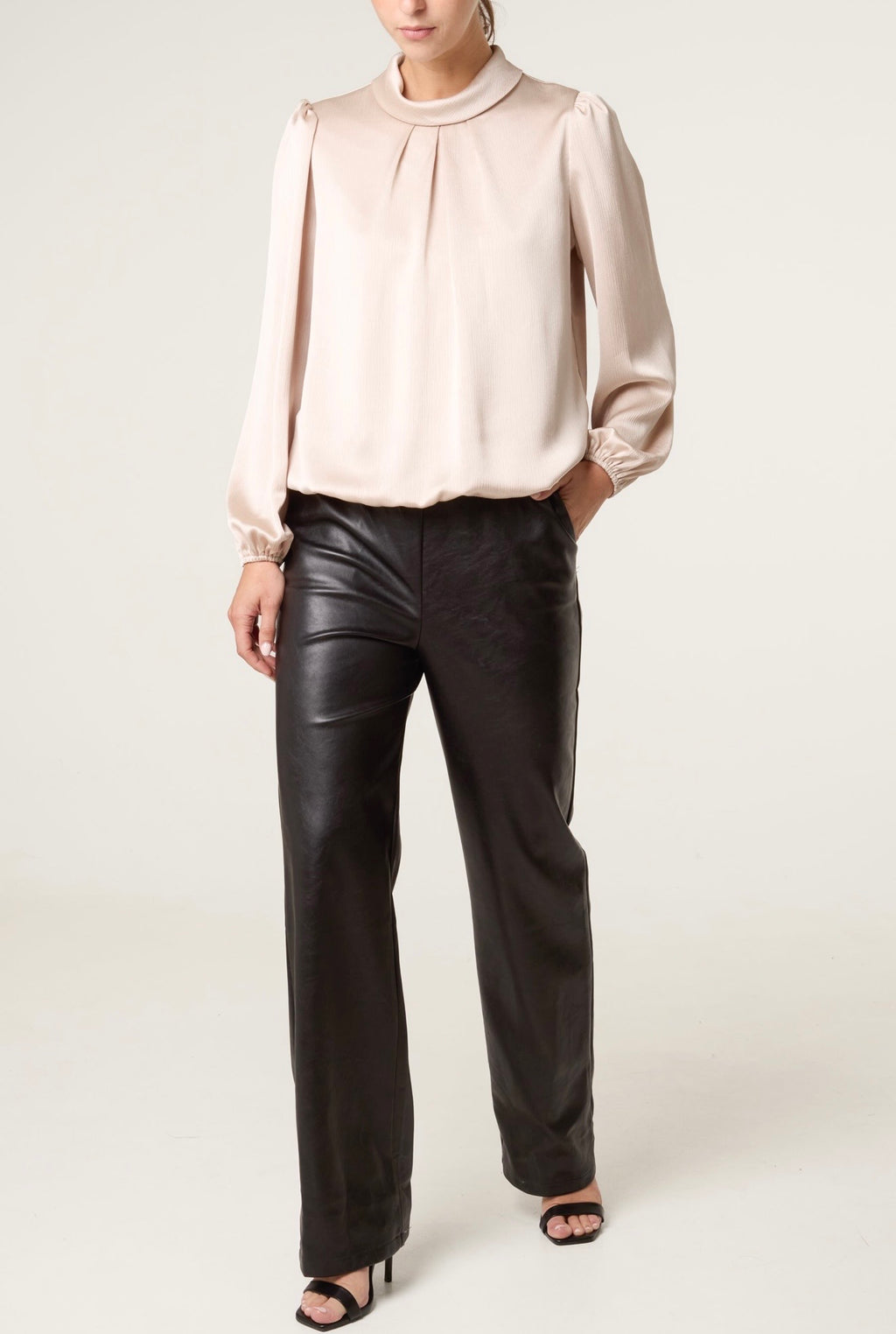 Celine Champagne Satin Feel Puffball Blouse