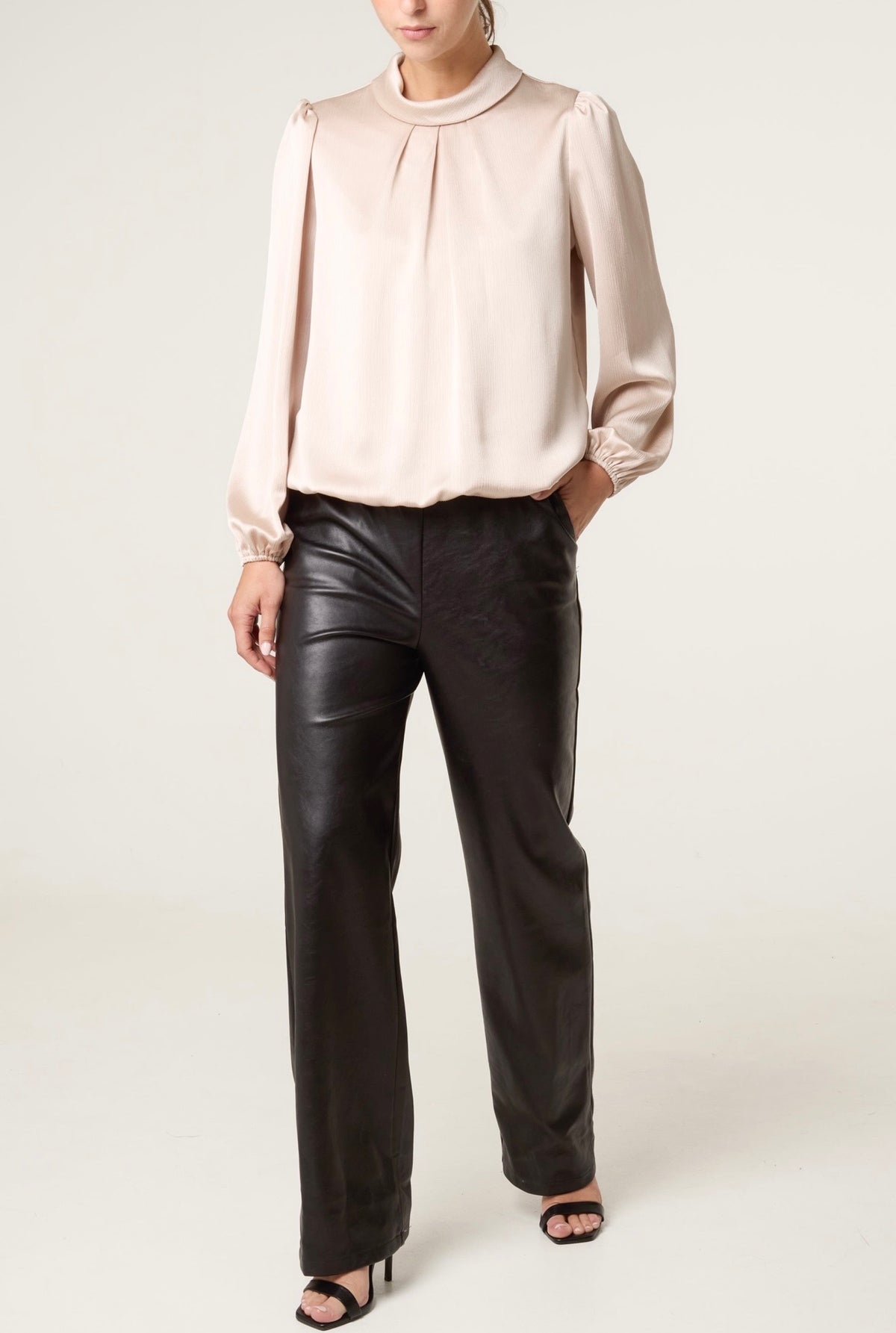 Celine Champagne Satin Feel Puffball Blouse