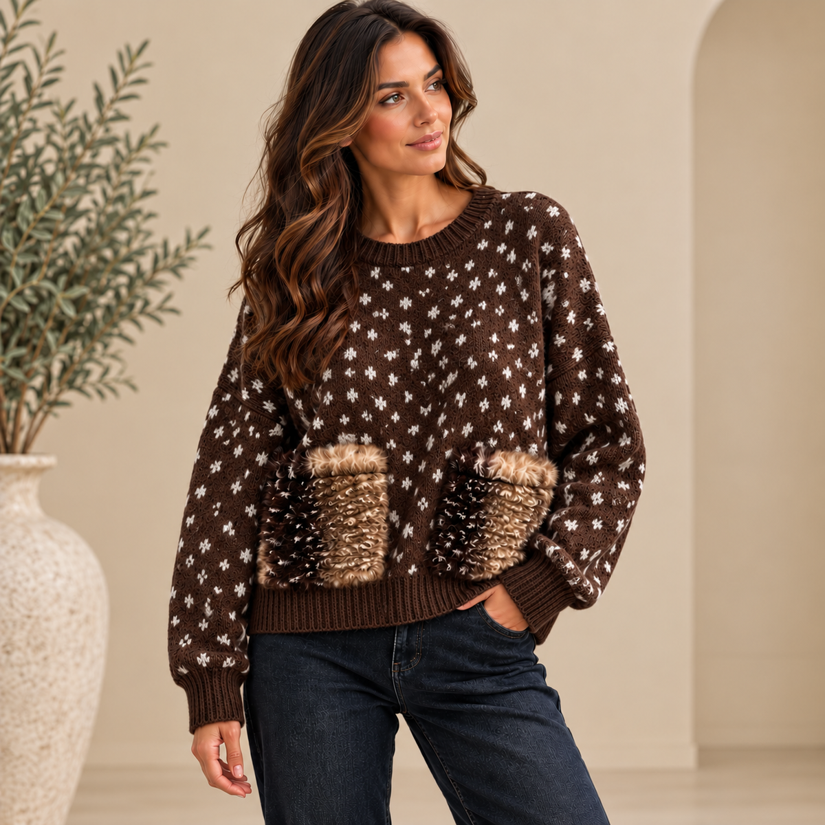 Bambi Faux Fur Pocket Jumper