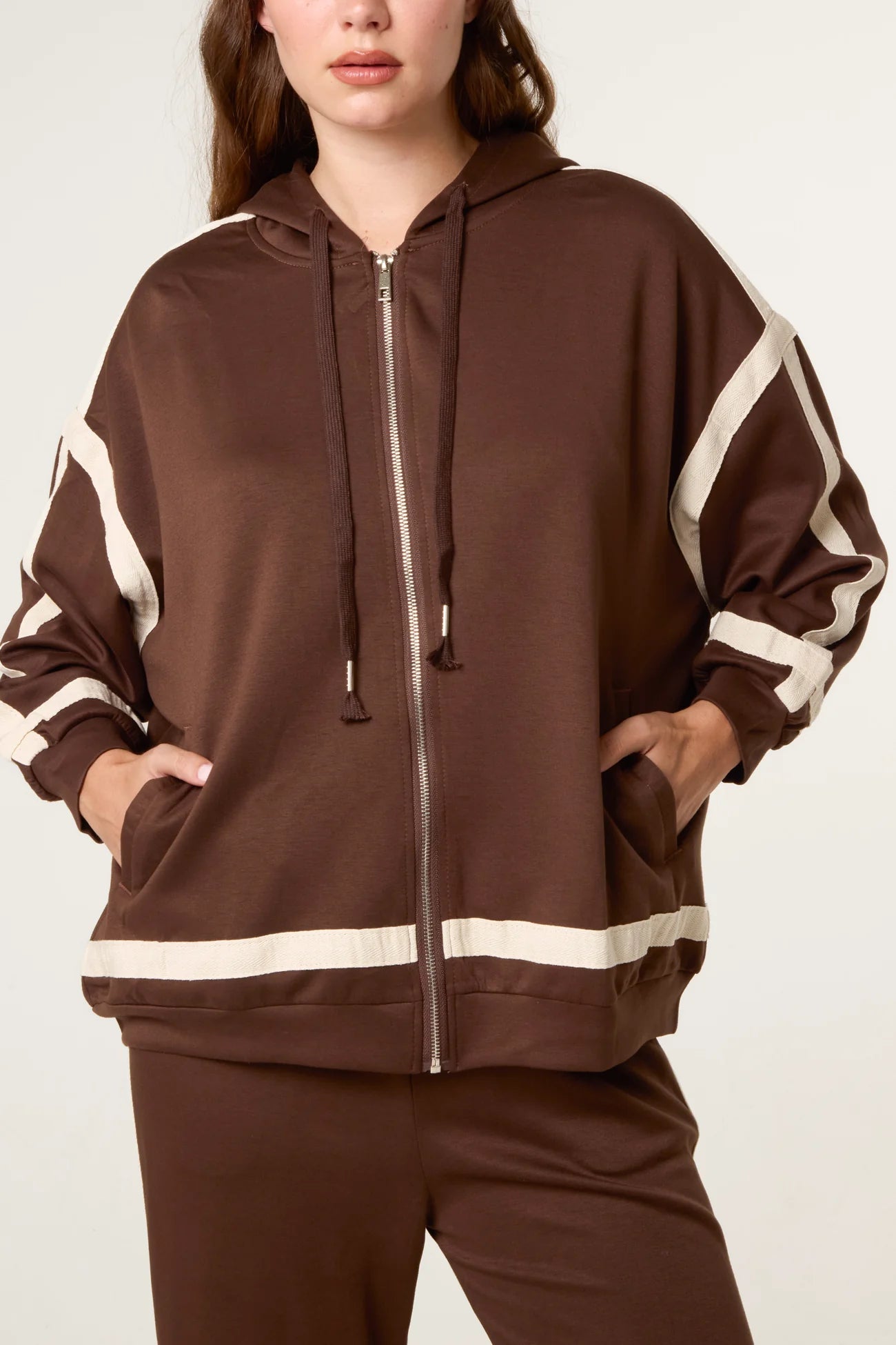 Trina Zip-Up Jacket – Mocha Stripe Edition