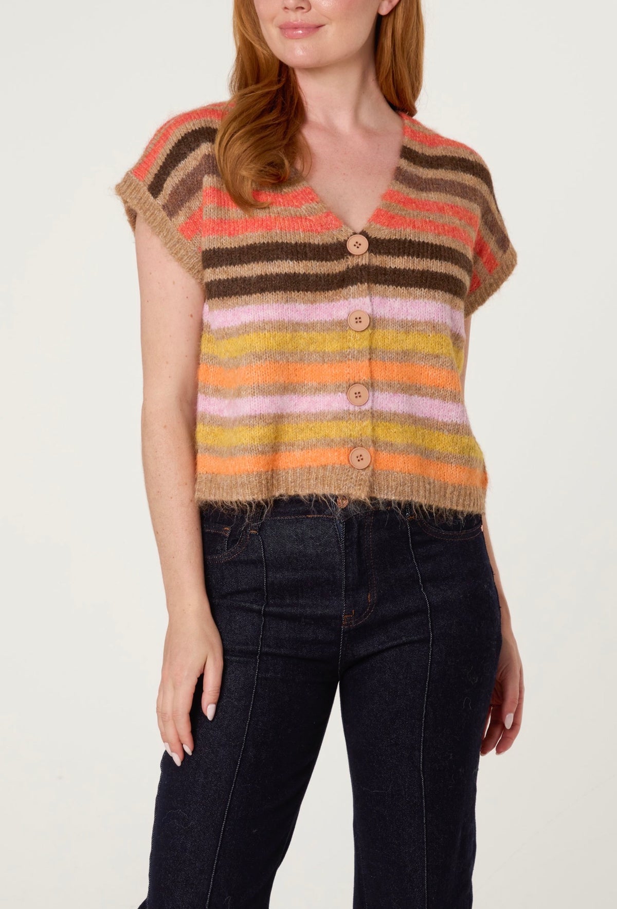 Marley Stripe Colourful Sleeveless Cardigan