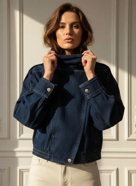 Funnel Neck Denim Jacket