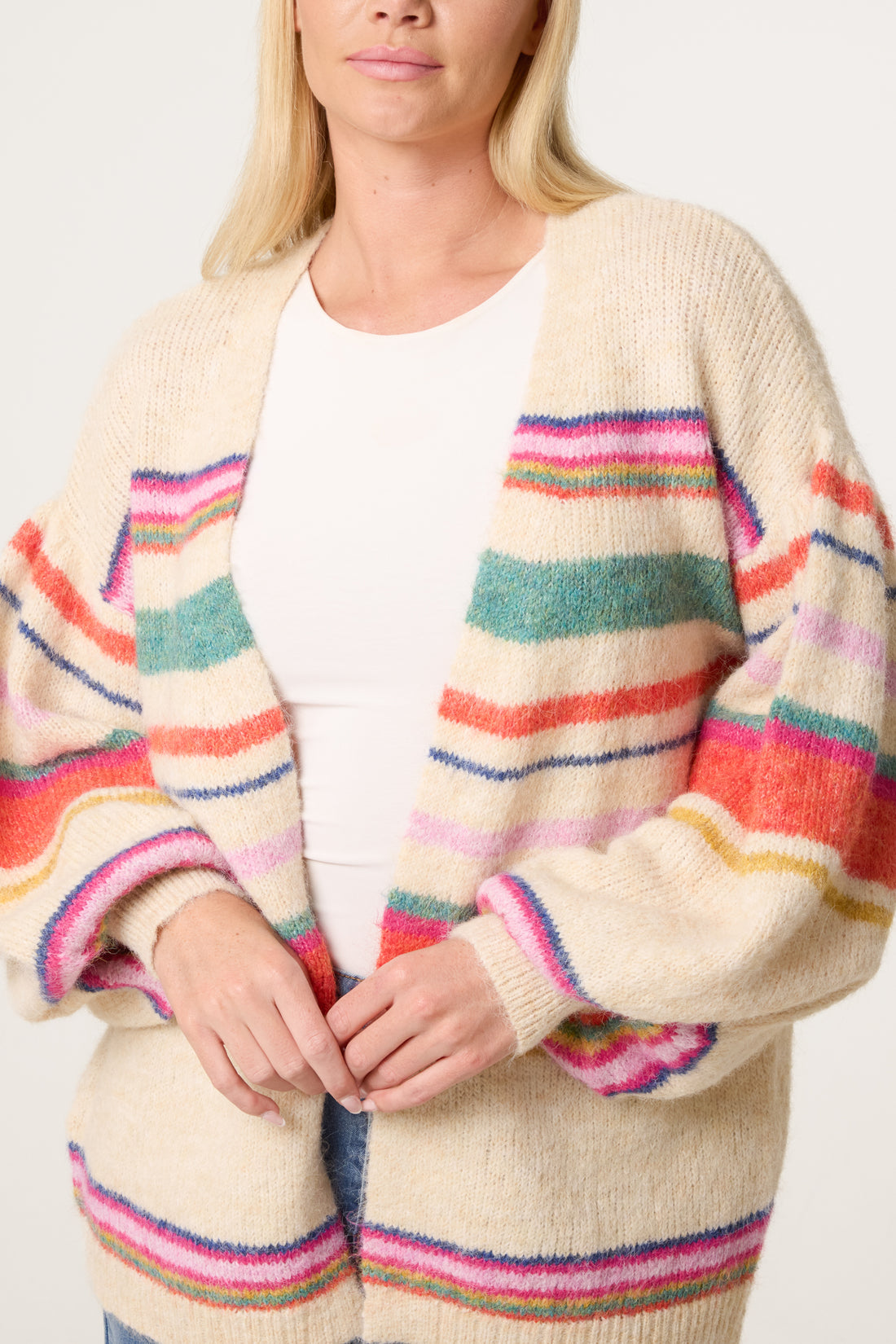 Annie Balloon Sleeve Multicolour Stripe Knit Cardigan